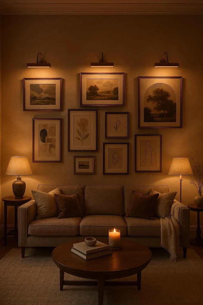 Lighting Ideas for Gallery Walls Above the Sofa