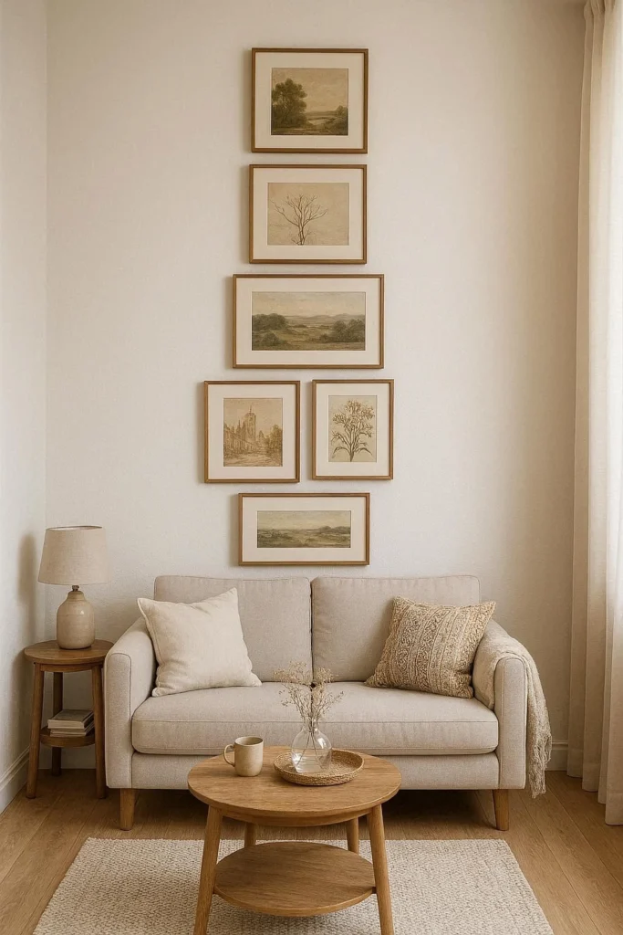 Vertical Gallery Wall Above Compact Sofas