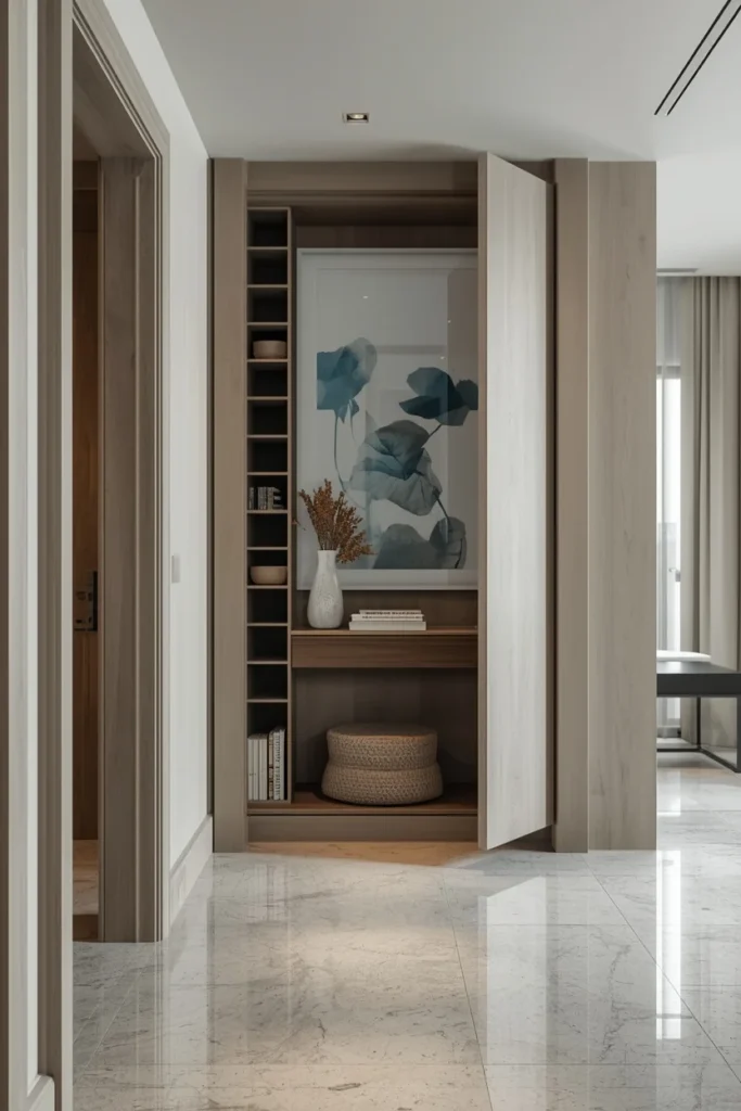 Concealed Storage Behind Artwork and Mirrors