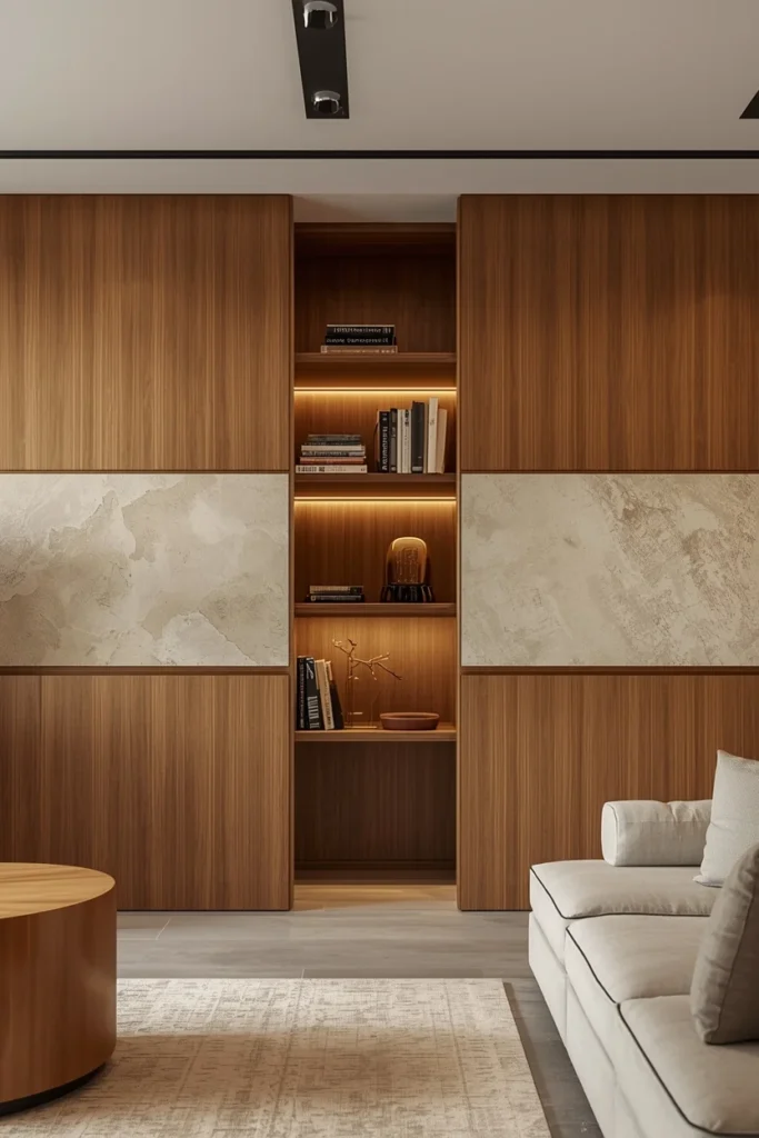 Hidden Shelving Behind Decorative Wall Panels