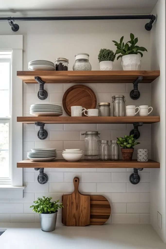 Kitchen Storage with Pipes and Wood