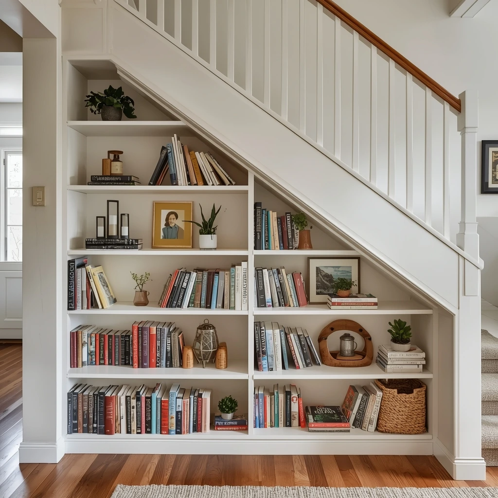 Under the Stairs Bookshelf and Reading Nook Ideas